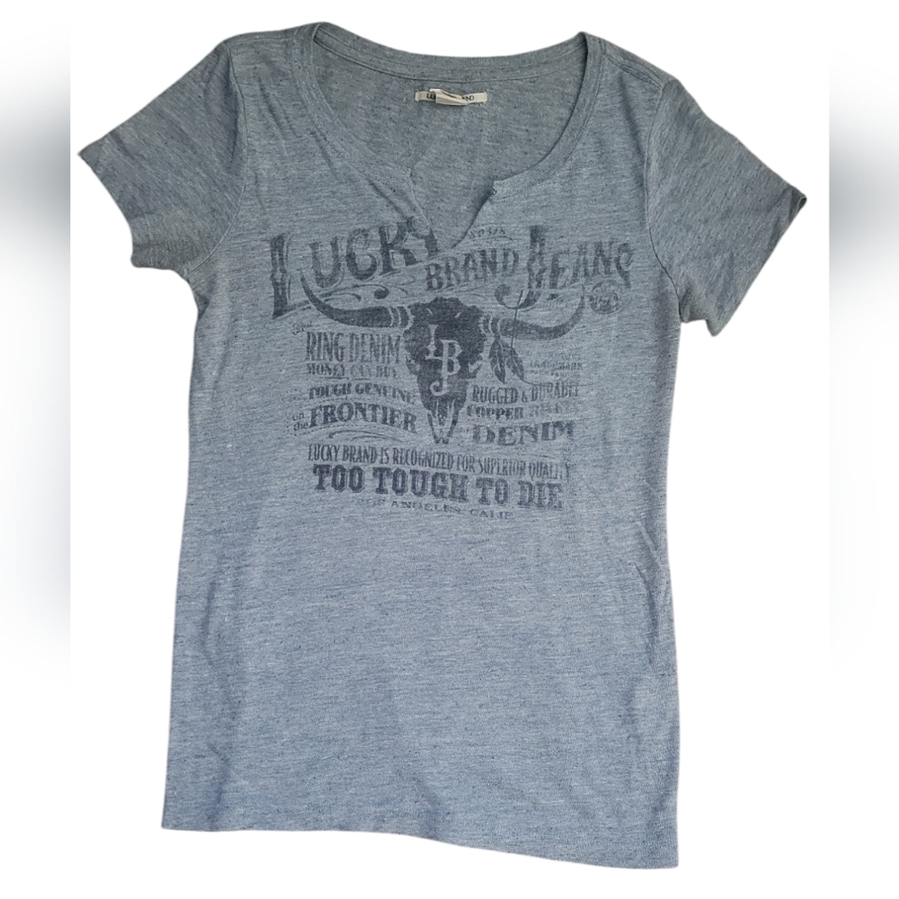 Lucky Brand Gray Blue Graphic Tee